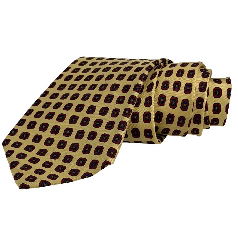 Polo Ralph Lauren Tie Mens One Size Yellow Red Blue Silk Medallion Geometric